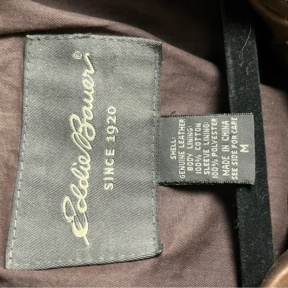 Vintage 90’s Eddie Bauer Men's Brown Oversized Leather Distressed Jacket — M - Picture 12 of 14